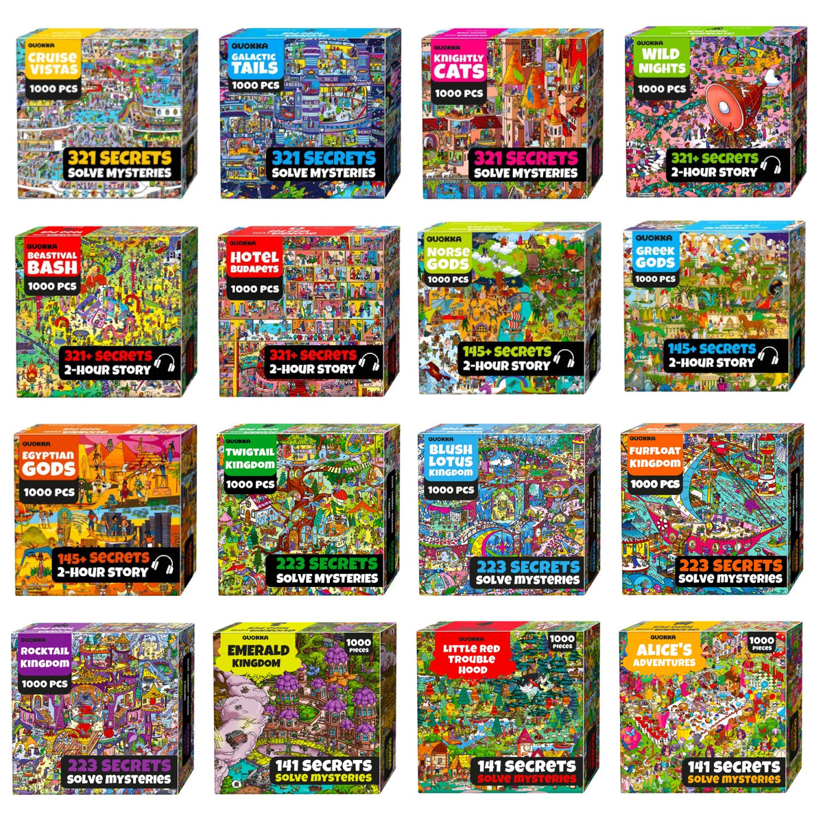 Bundle Set 16x1000 Piece Puzzle for Adults with Secret Tasks