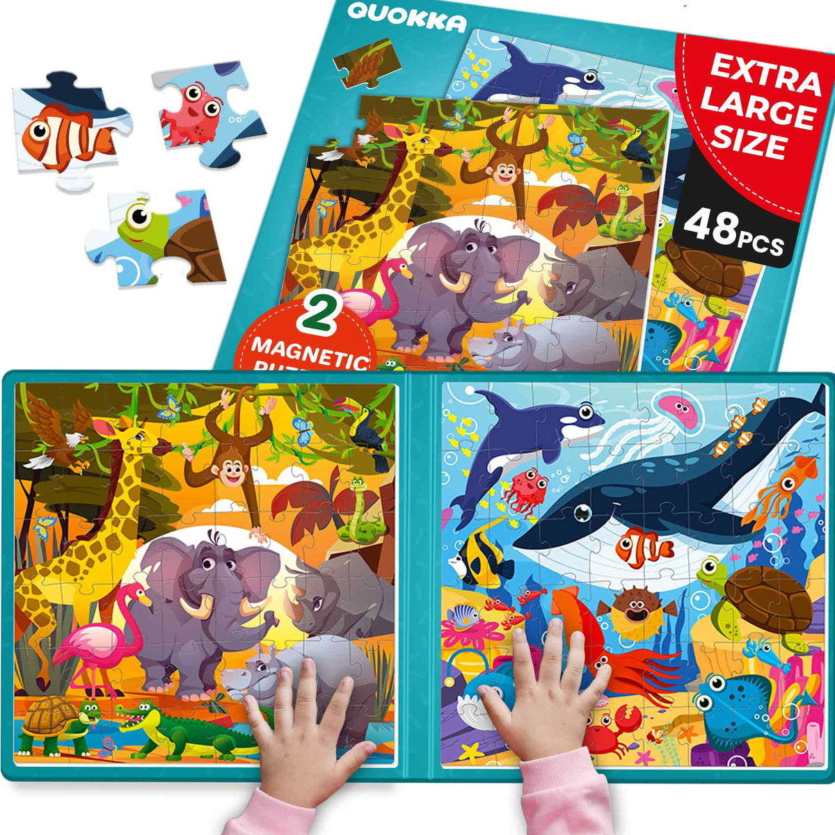 Magnetic Book 2x48 Pcs Puzzles for Kids | Africa & Ocean