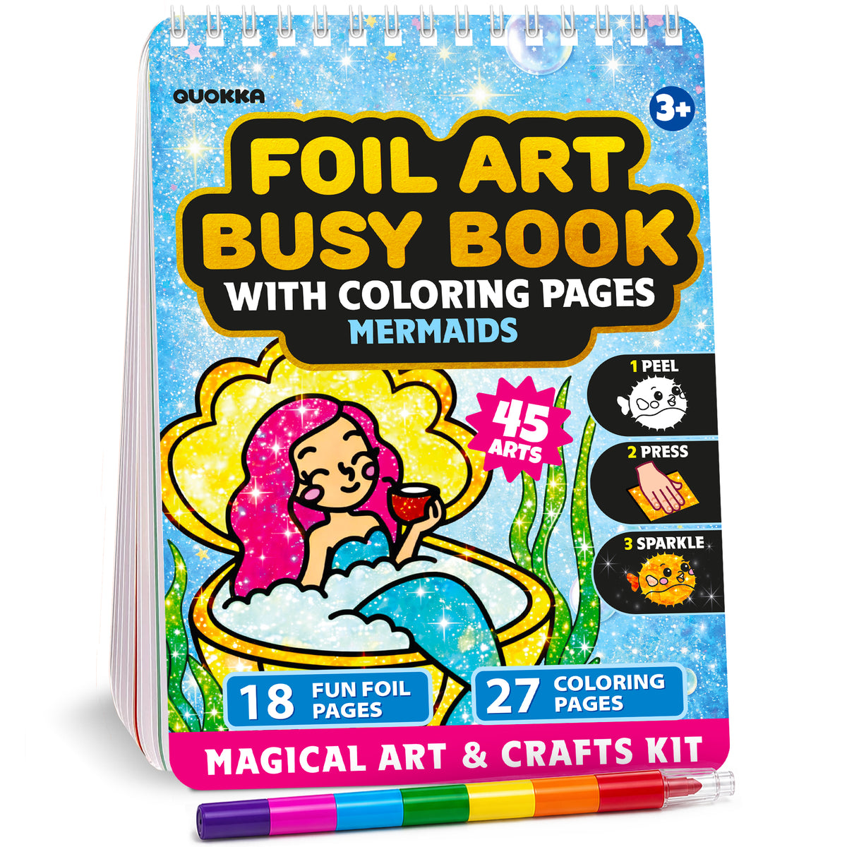 Foil Art Crafts Activity Book with Coloring Pages for Kids Mermaids