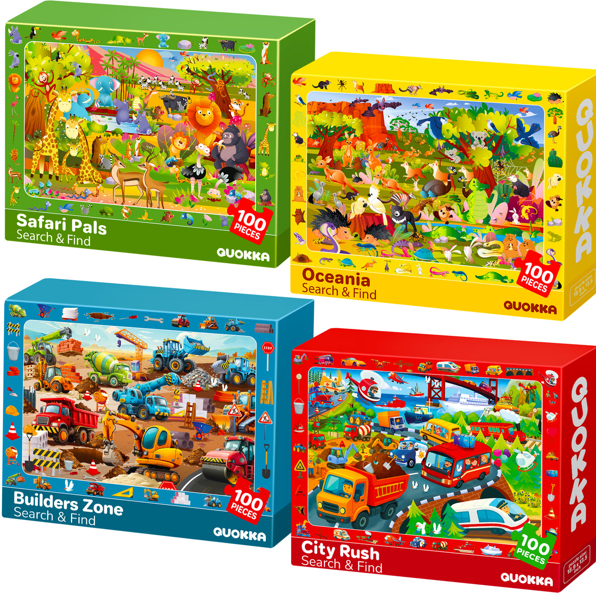 100 Piece Search & Find Puzzles for Kids with Animals, Cars
