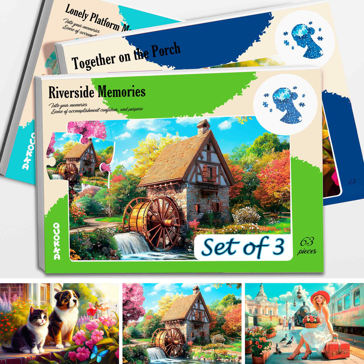 63 Piece Dementia Puzzles for Elderly | Riverside, Cats, and Platform