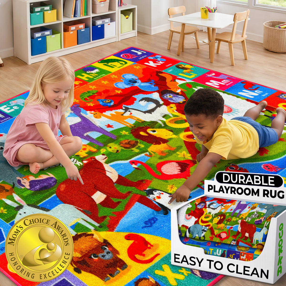 Classroom Rug for Kids 79x60 ABC Rugs Animals