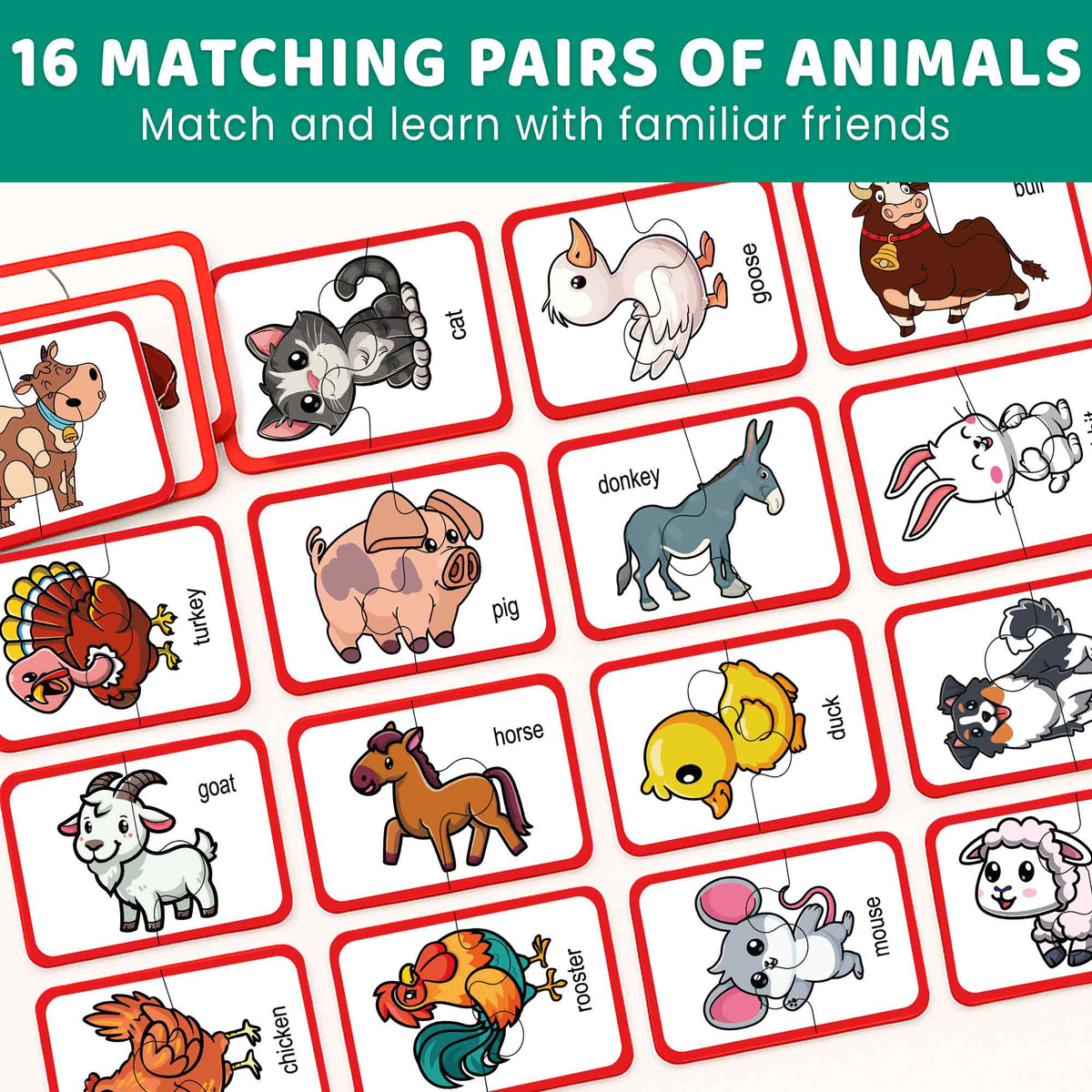 16 Matching Pairs of Farm Animals