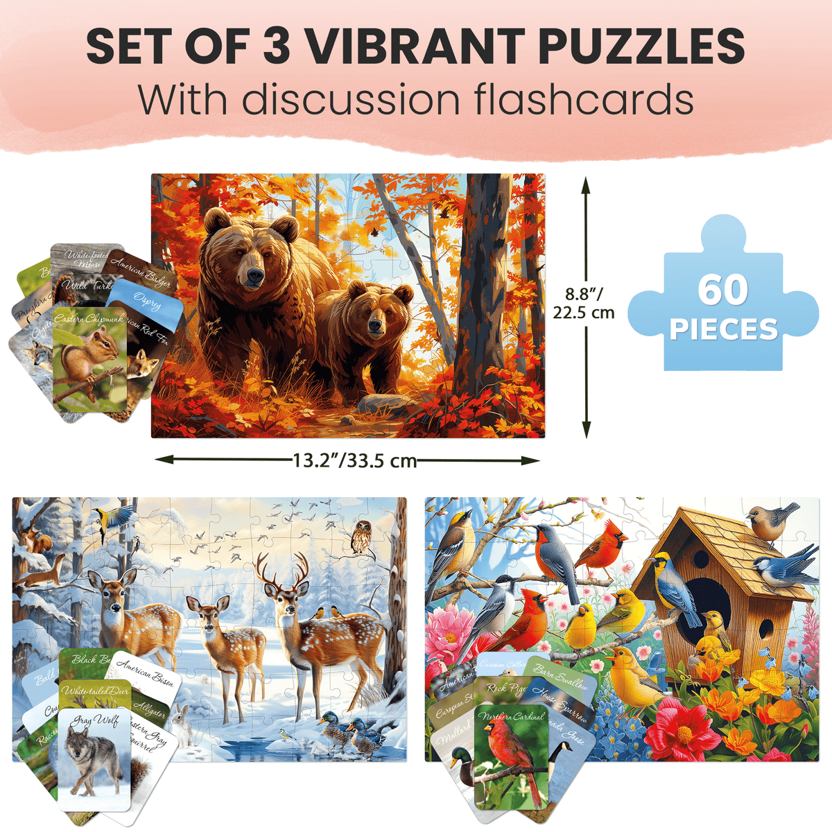 3 Set Large Piece Puzzles for Seniors
