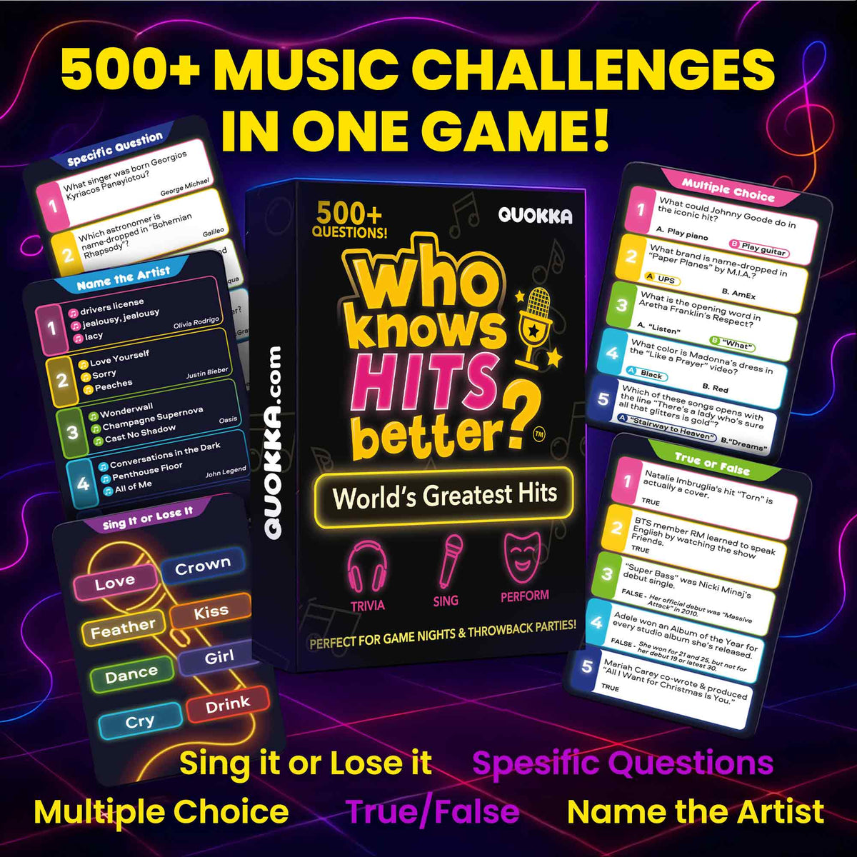 Card Game Who Knows Hits Better? 500+ Questions Music Games