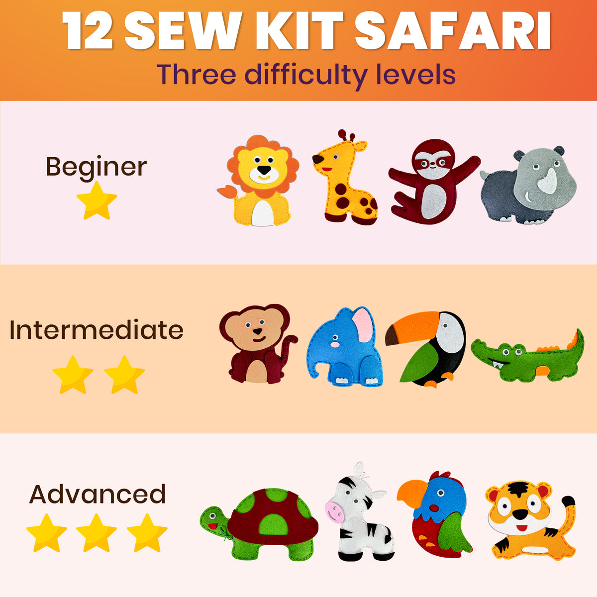 4-Pack Beginner Sewing Kits for Kids – 48 DIY Felt Toys