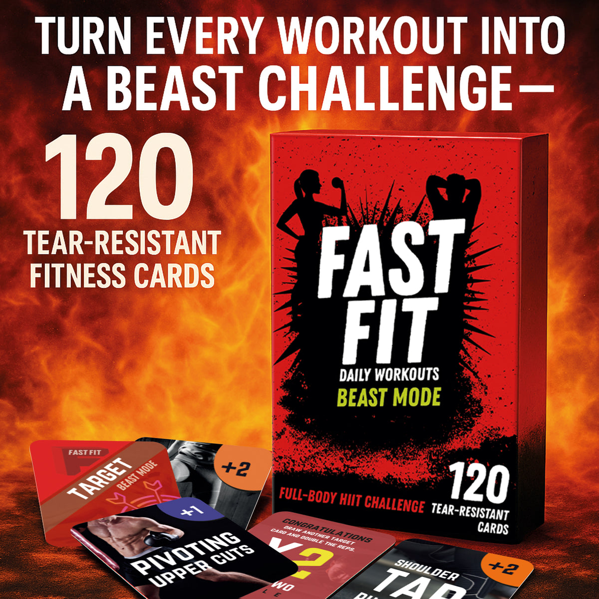 Fast Fit Beast Mode Workout Cards – 120 Fitness Deck for Full Body