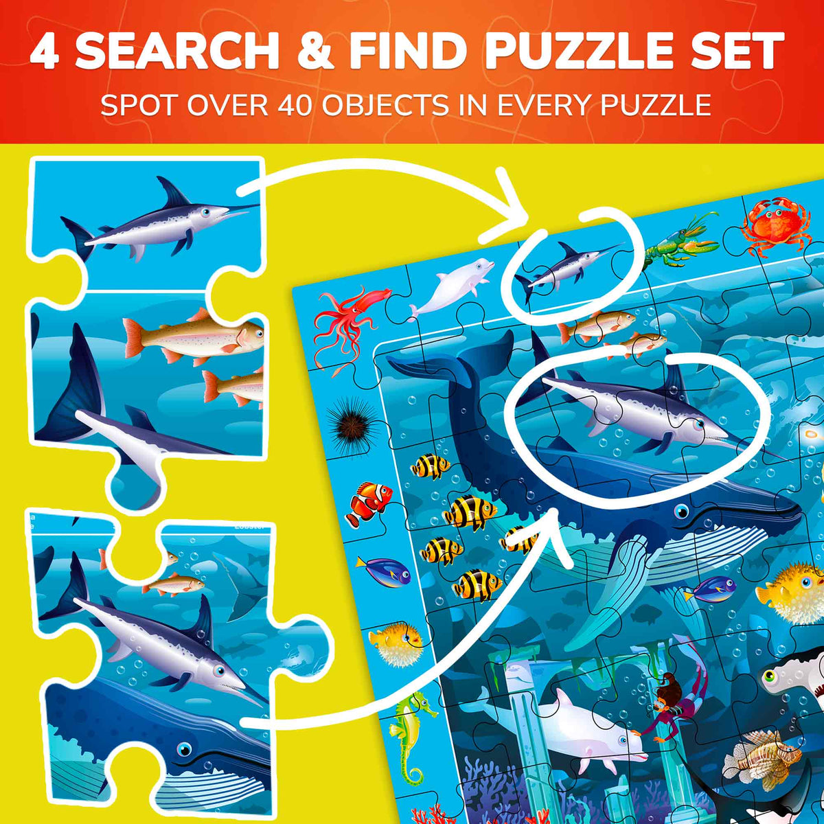 100 Pcs Search & Find Puzzles for Kids | Forest & Ocean