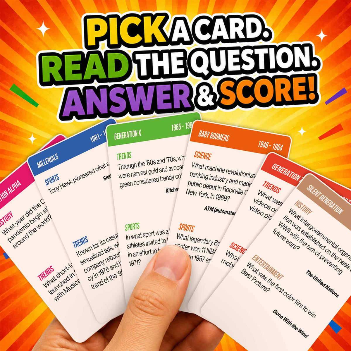 Trivia Card Game Who Knows Generations Better? for Family
