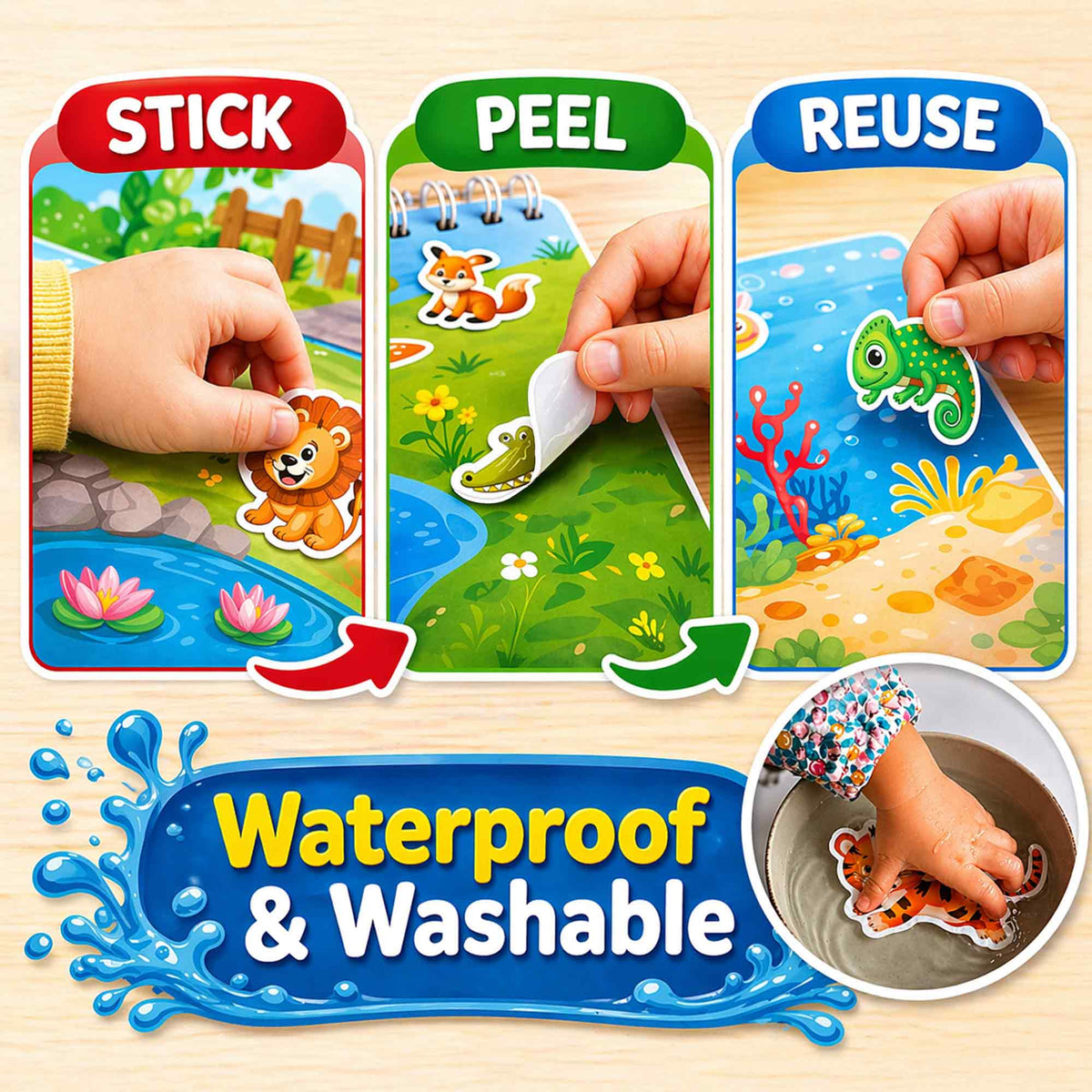 Jelly Sticker Books for Toddlers - Reusable Animal Topics