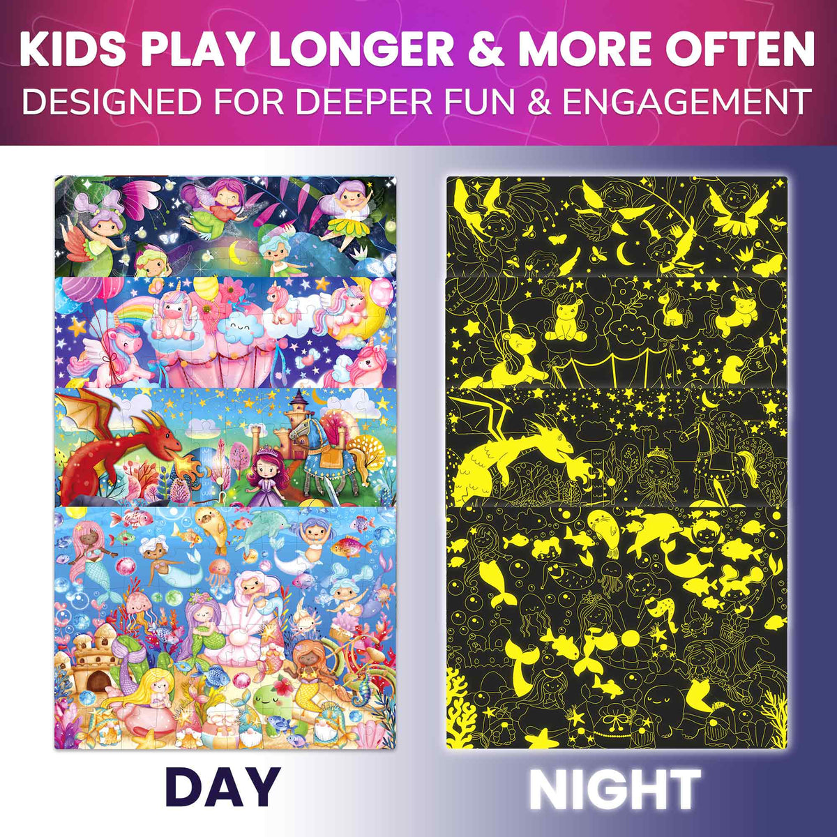 60 Piece Glow in The Dark Puzzles for Kids | Tale Heroes