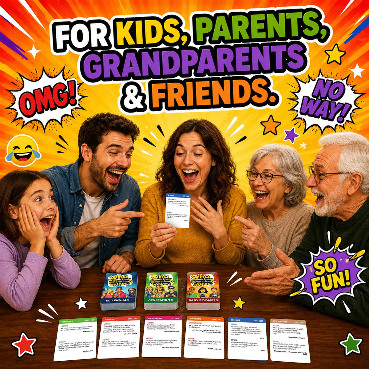 Trivia Card Game Who Knows Generations Better? for Family