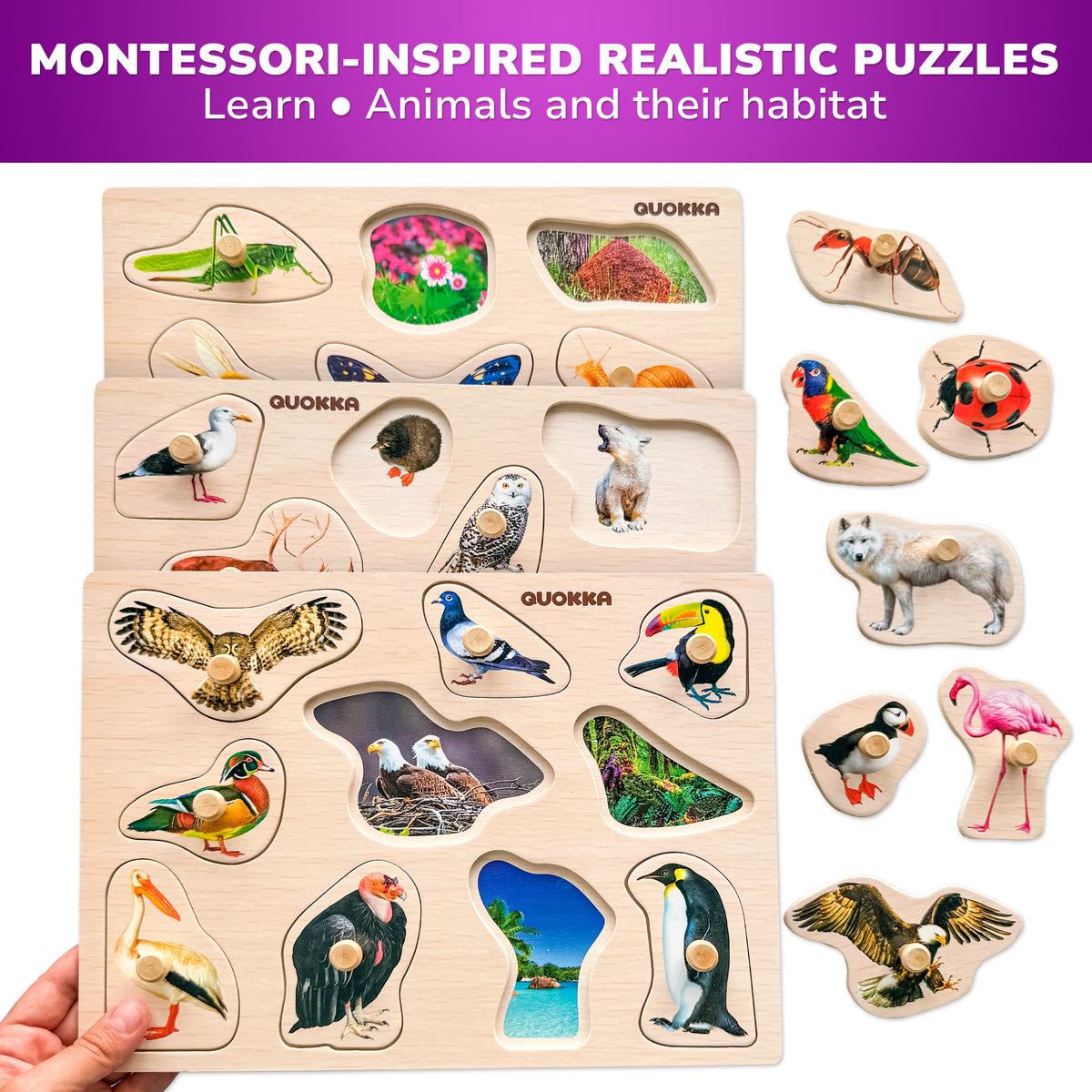 8 Pack Rack Wooden Puzzles for Toddlers| ABC, Numbers & Animals