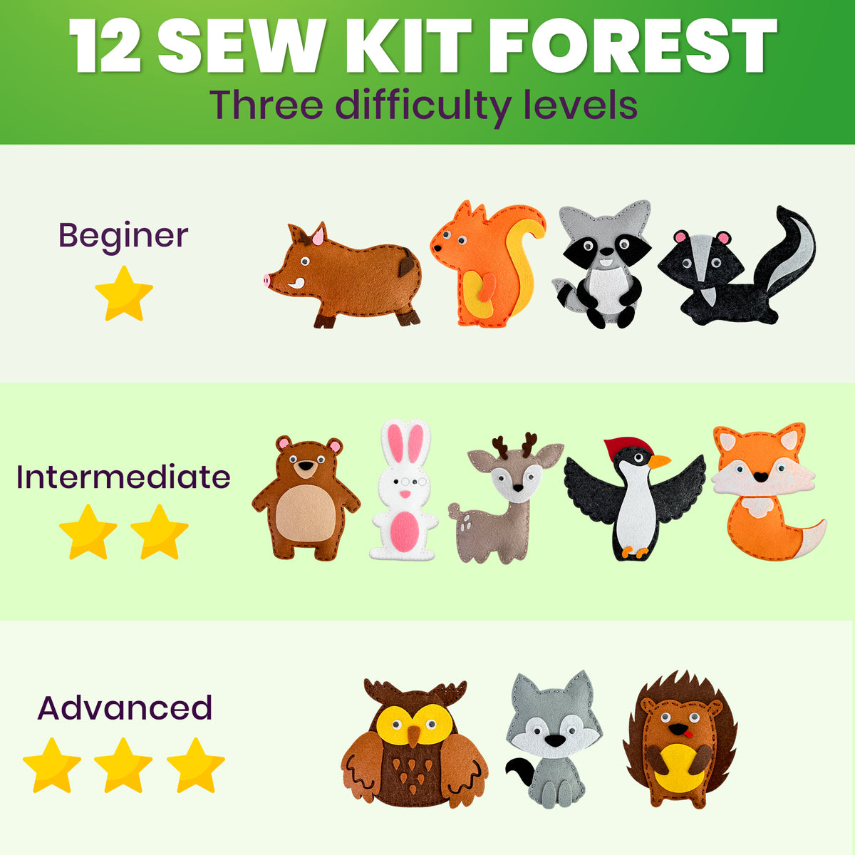 4-Pack Beginner Sewing Kits for Kids – 48 DIY Felt Toys