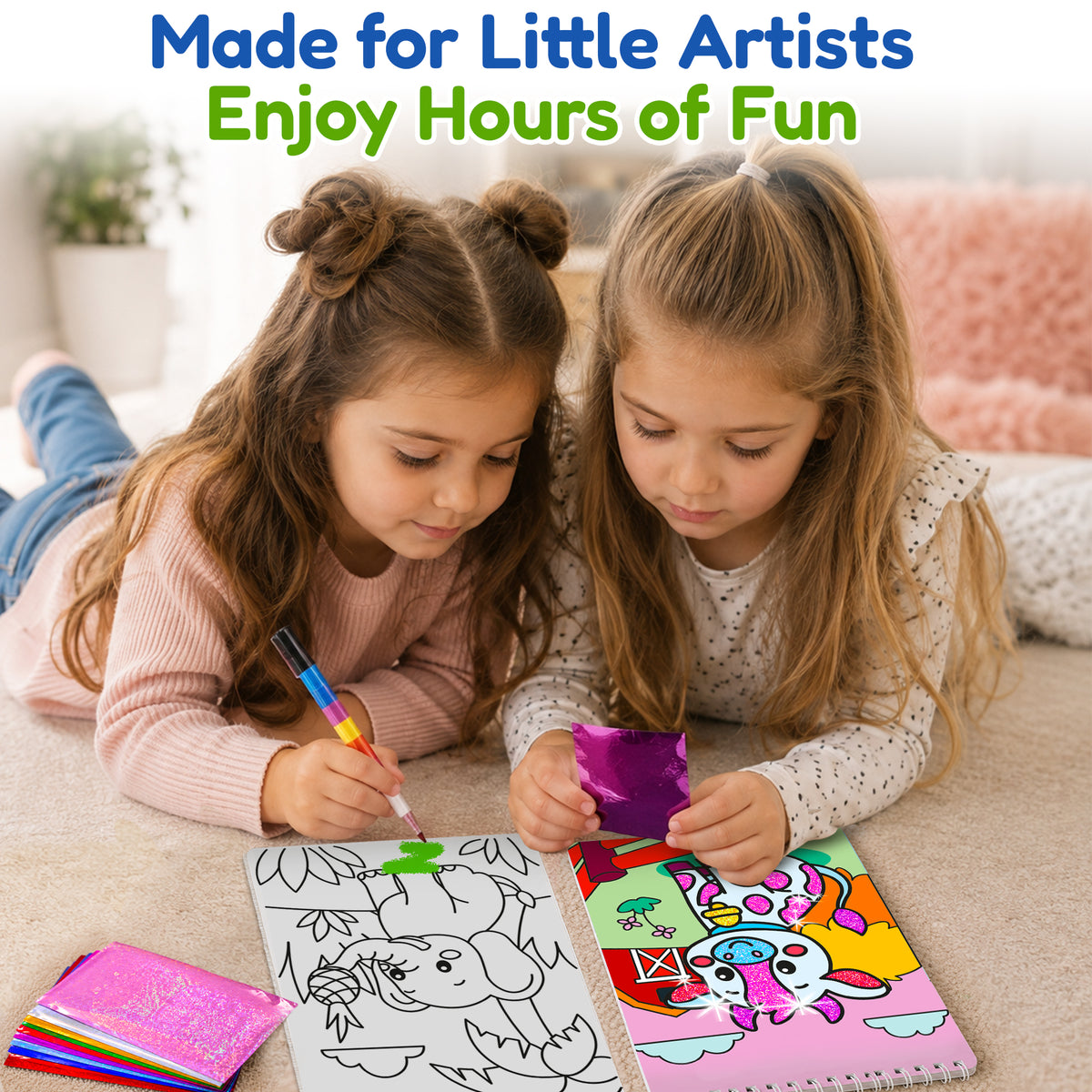 Foil Art Crafts Activity Book with Coloring Pages for Kids Animals