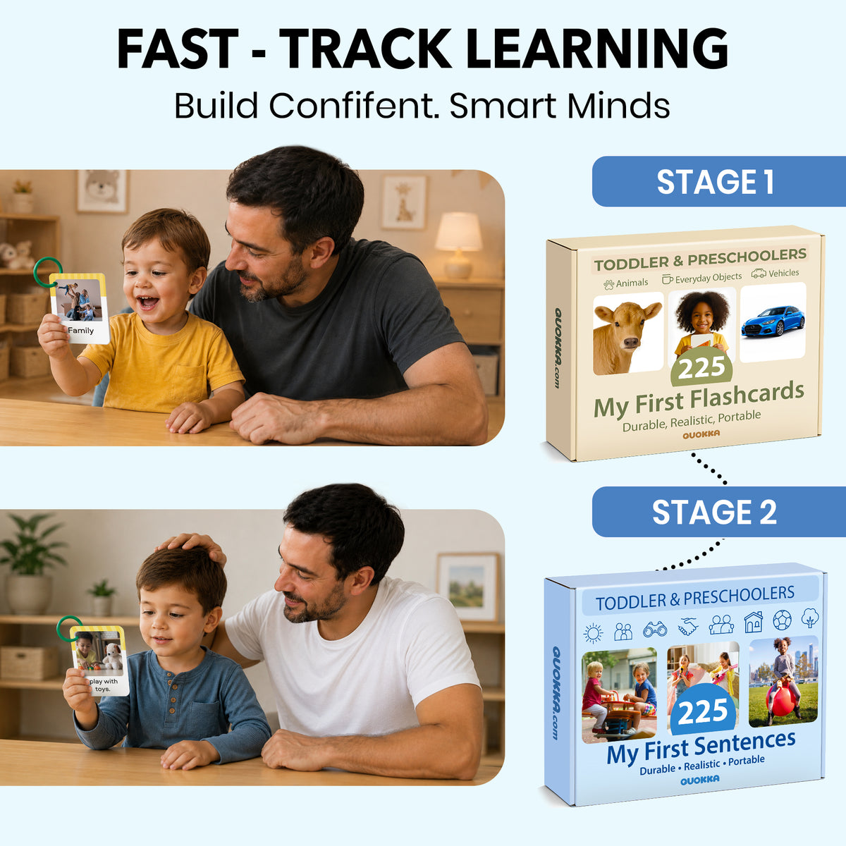 225 Toddler First Sentence Flash Cards with Rings