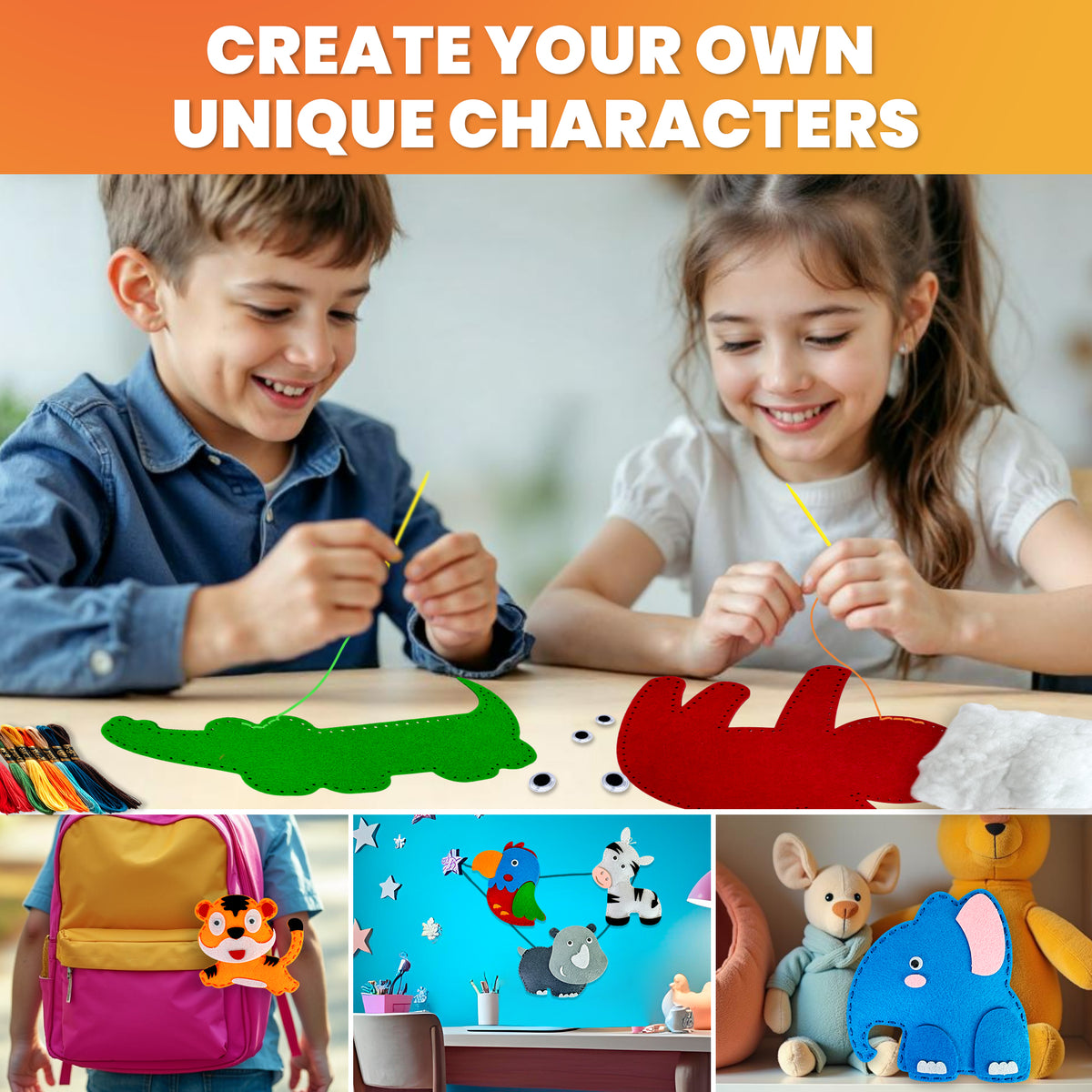 4-Pack Beginner Sewing Kits for Kids – 48 DIY Felt Toys