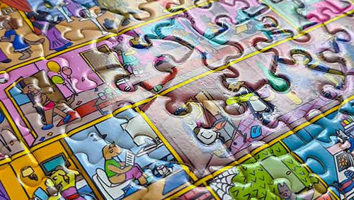 Close-up of a thick, precisely-cut puzzle piece