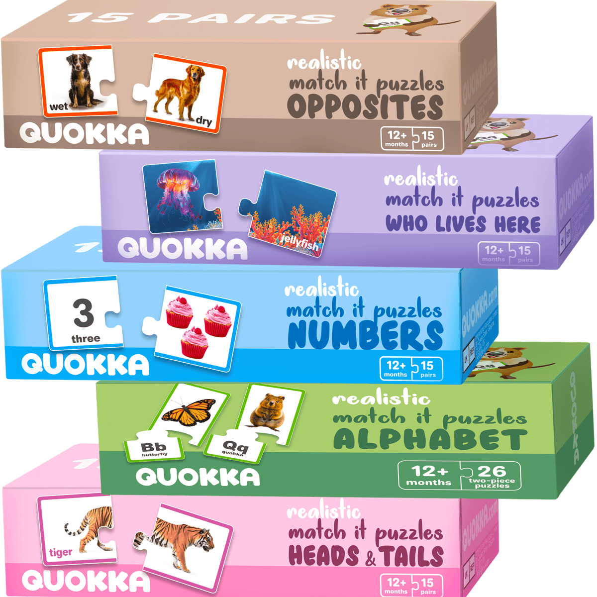 QUOKKA 5 MEGASET Realistic Puzzles for Toddlers | Matching Numbers, Animals & ABC