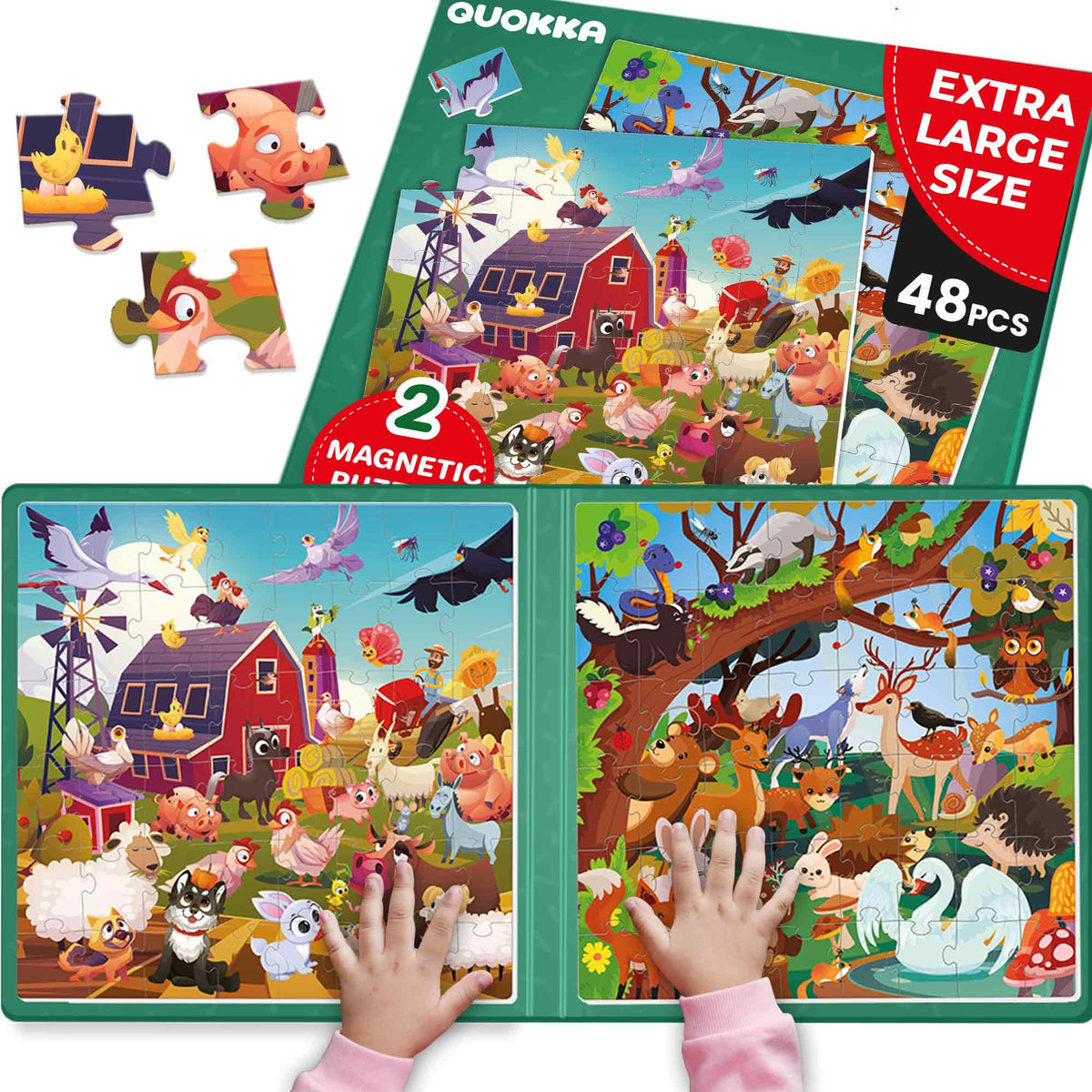 Magnetic Book 2x48 Pcs Puzzles for Kids | Farm & Forest