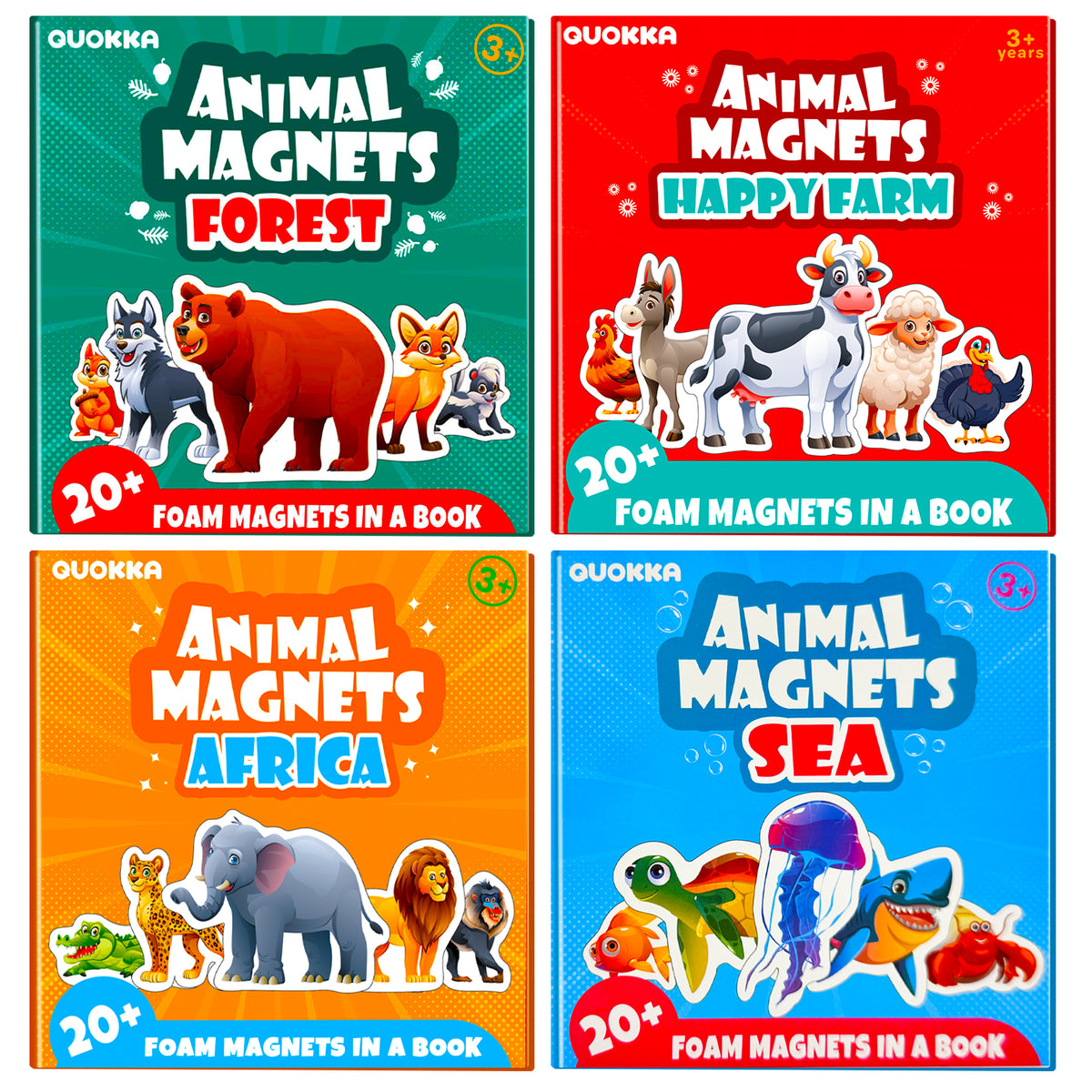 4 Set Travel Magnetic Book 80+Pcs for Kids with Animals