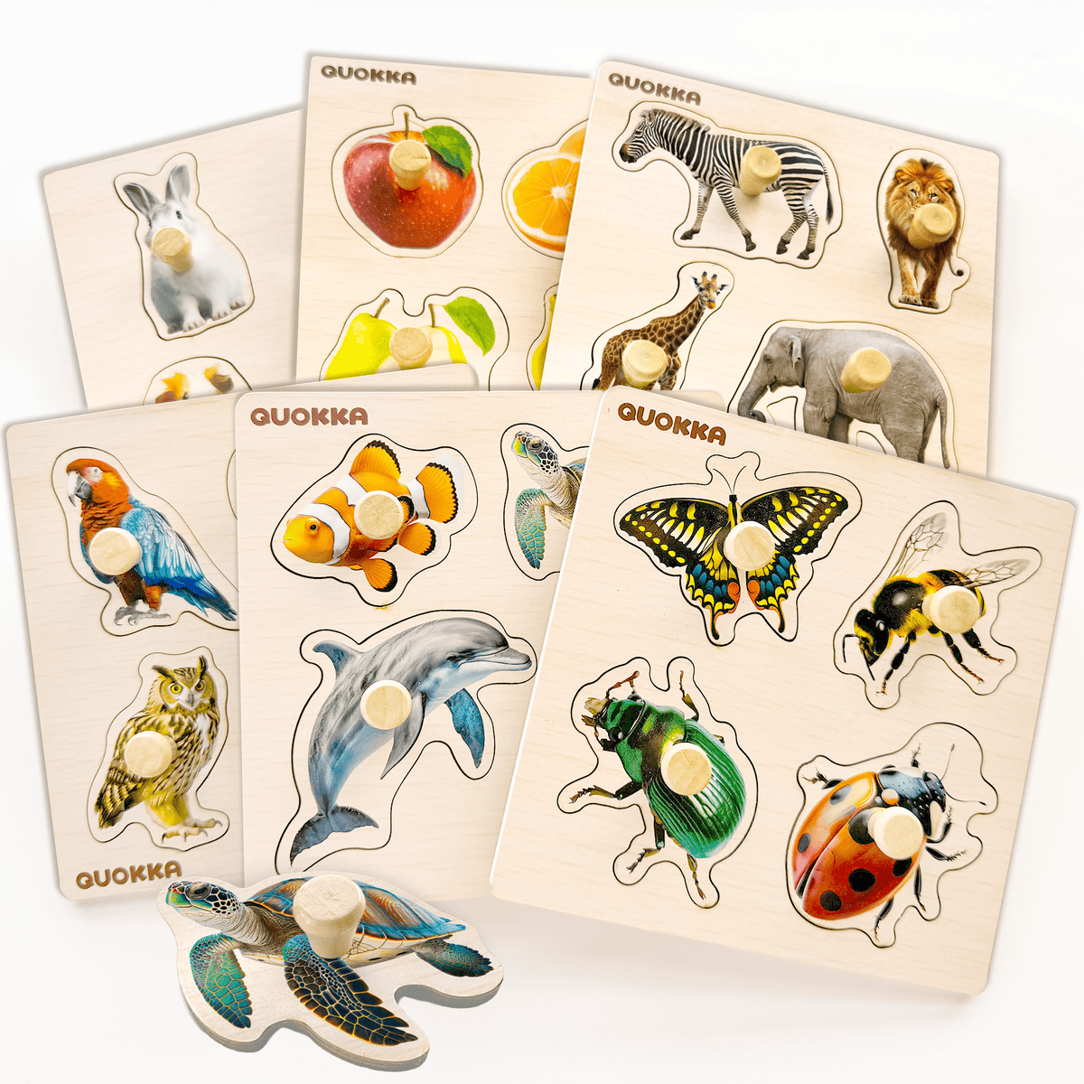 6 Set Realistic Wooden Puzzles for Toddlers | Animal & Fruits