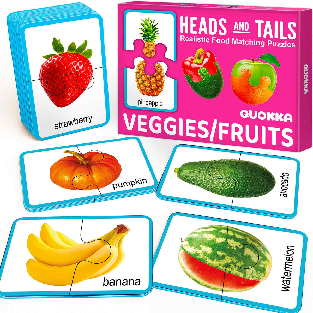 Matching Puzzle for Toddlers - 16 Realistic Pairs Fruits Veggies