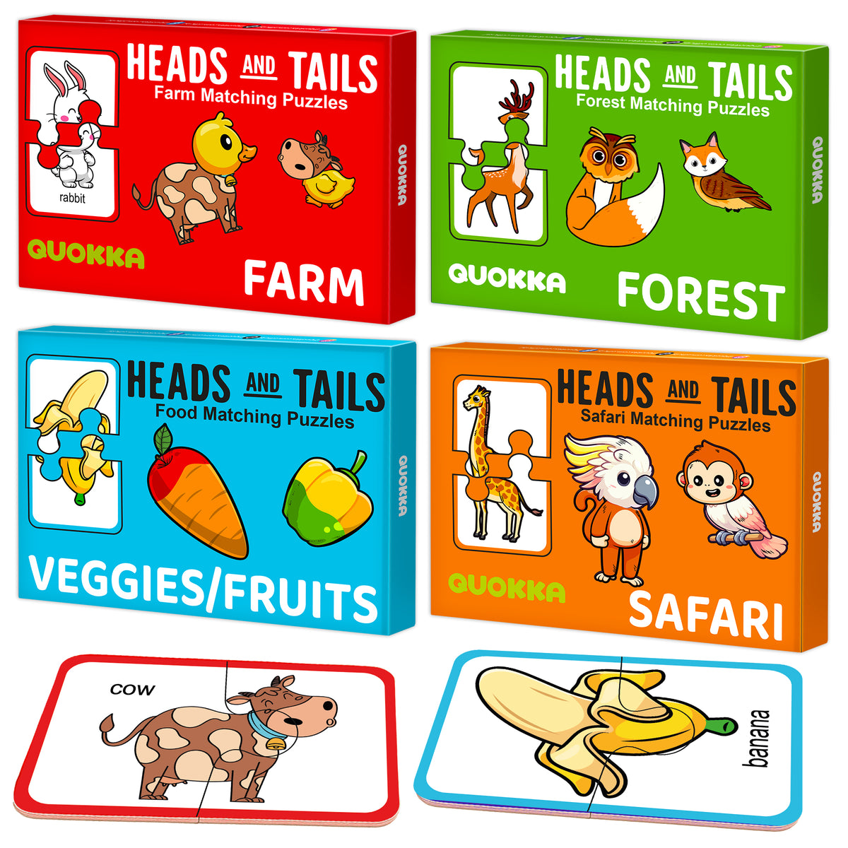 4 Set Matching Puzzle for Toddlers -  Animals & Fruit