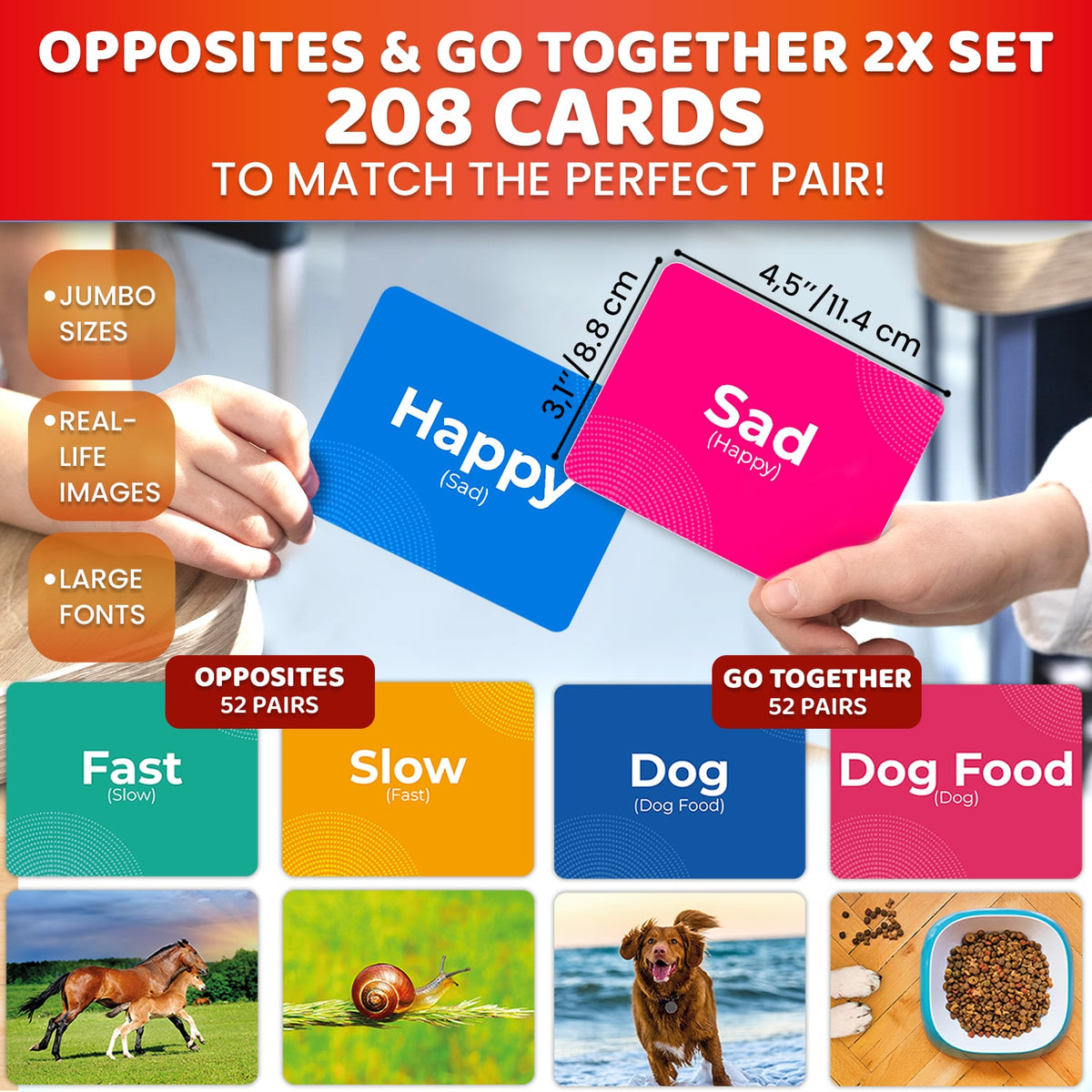 208 Vocabulary Flash Cards Set | Go Together & Opposites Matching Card Game