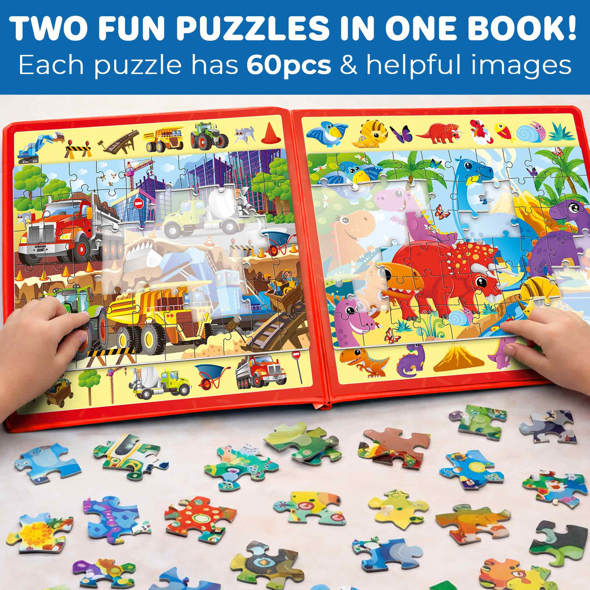 Magnetic Puzzle 2x60 Pcs Puzzles for Kids - Construction & Dino