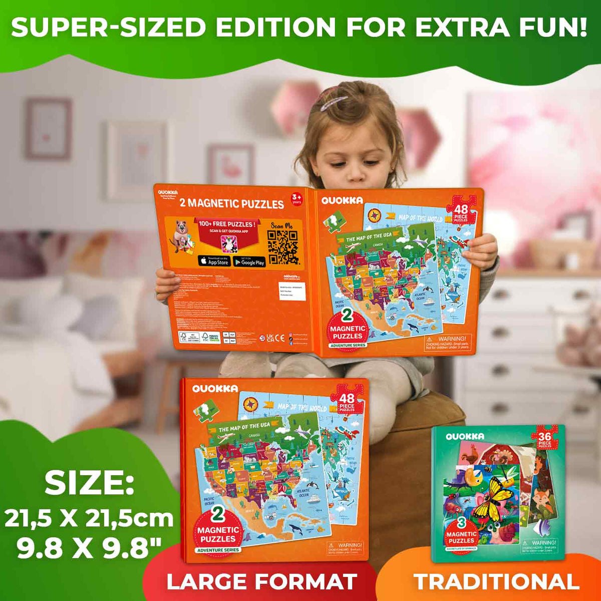 Magnetic Book 2x48 Piece Puzzles for Kids | Maps USA & World