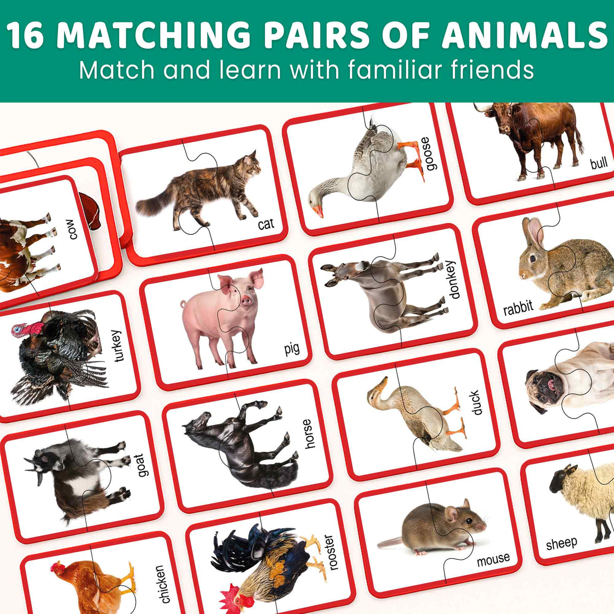 4 Set Realistic Matching Puzzle for Toddlers - Animals, Veggies & Fruits