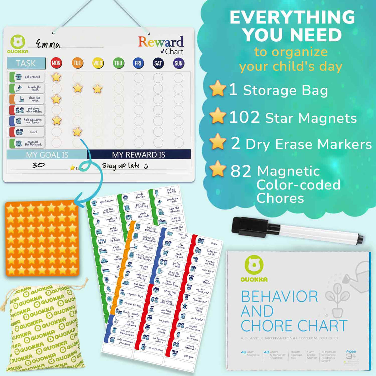 Reward Chart for Kids - Magnetic Behavior Chore Chart for Home
