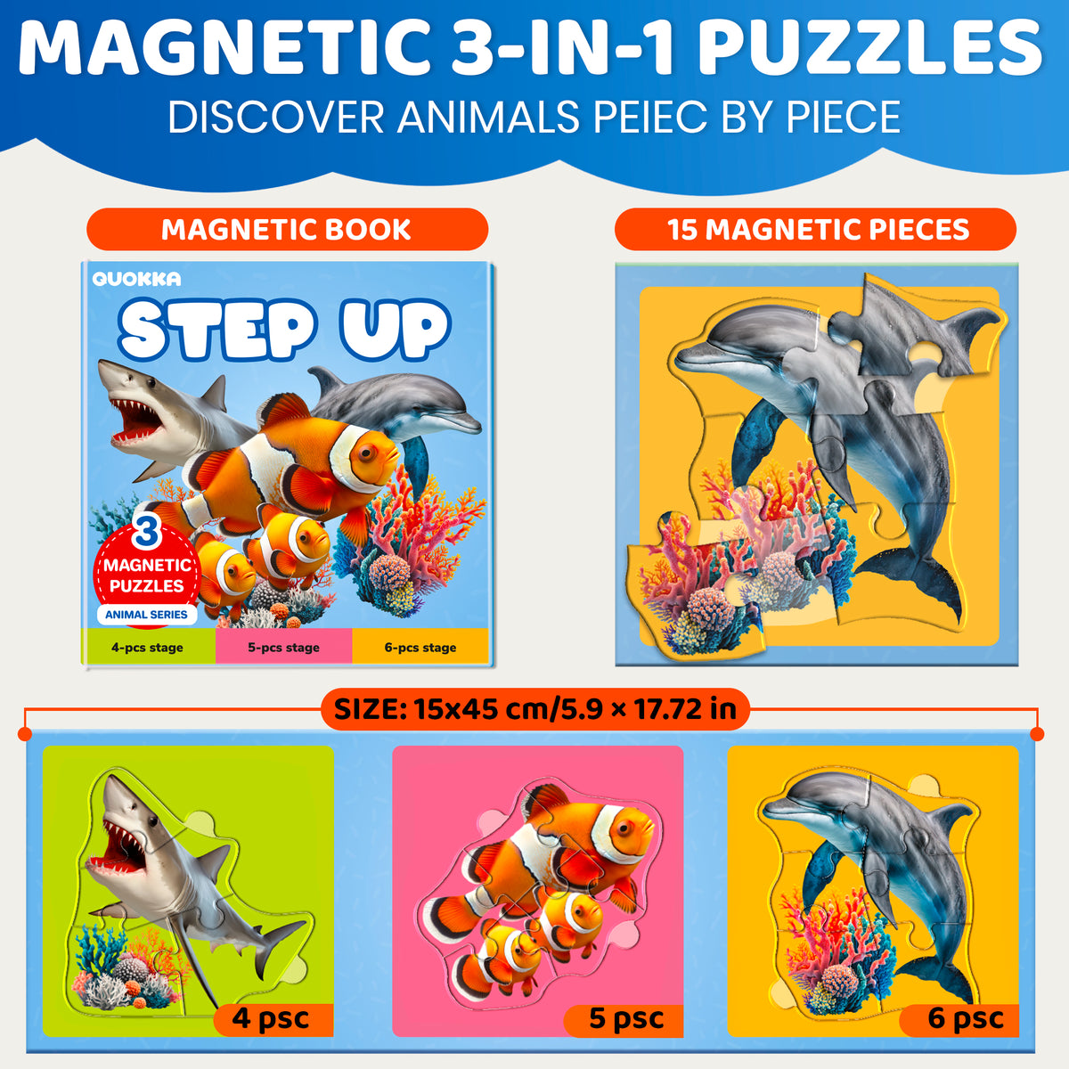 Step Up Magnetic Puzzles for Toddlers - Ocean Animals