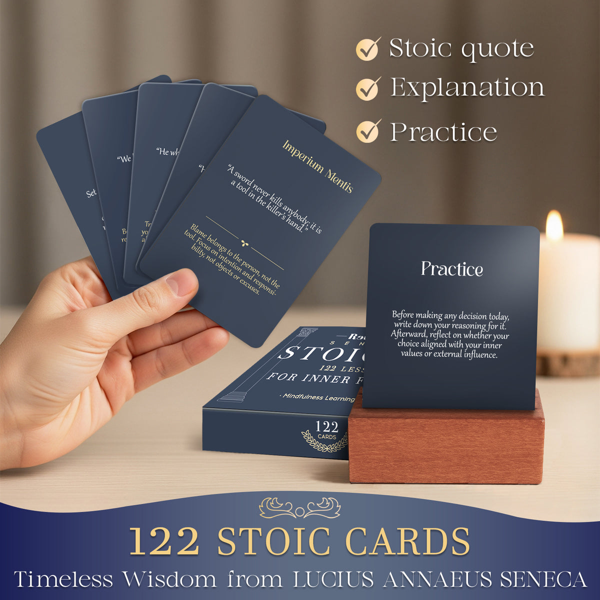 Stoicism Cards Seneca  - 122 Daily Quotes & Exercises