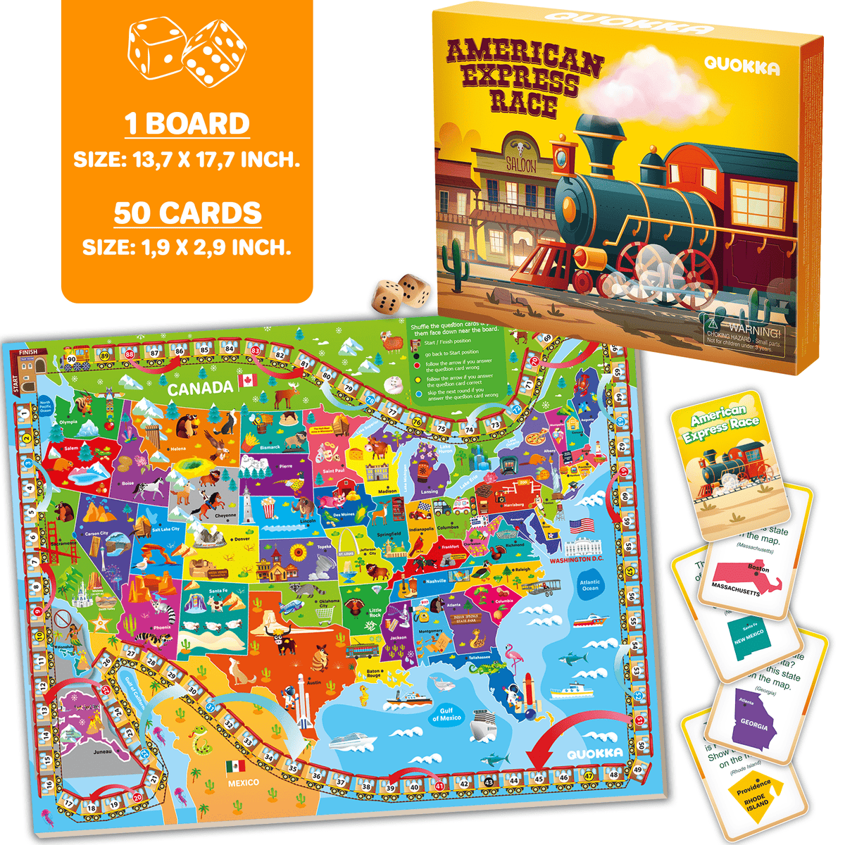 QUOKKA 3X Set Learning Board Games for Kids 6-8