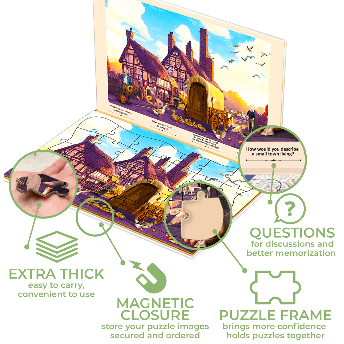 35 Piece Dementia Puzzles for Elderly | 3 Alzheimers Jigsaw Puzzle Games for Adults with Birds Steeds and Old City