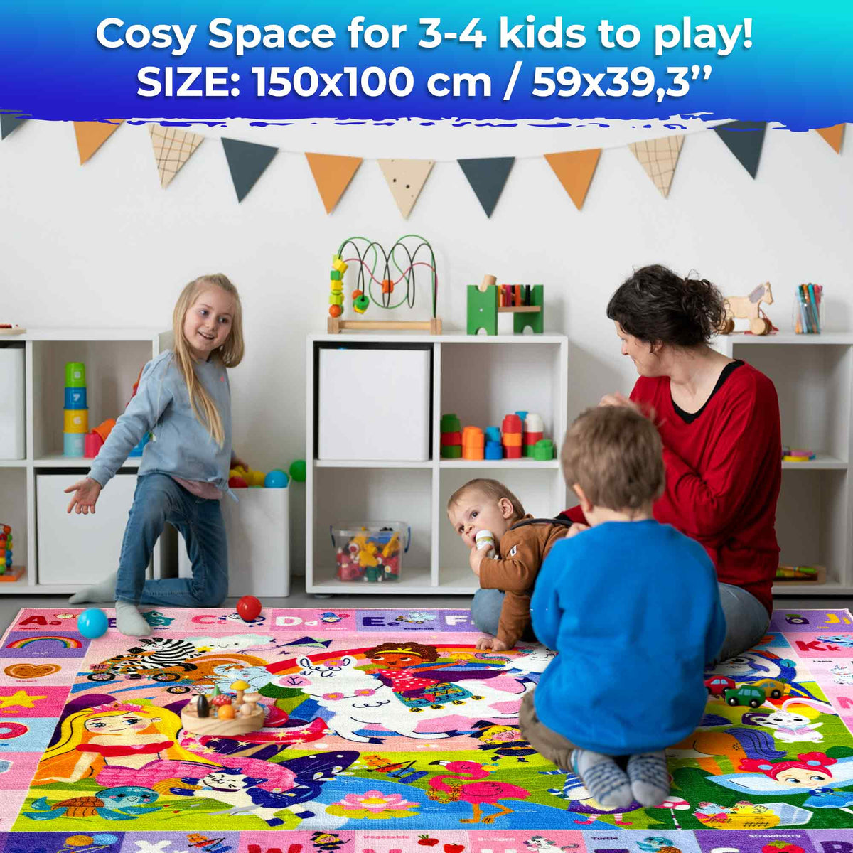 Small Classroom Girl Rug for Kids - 59x39 ABC Rugs for Playroom