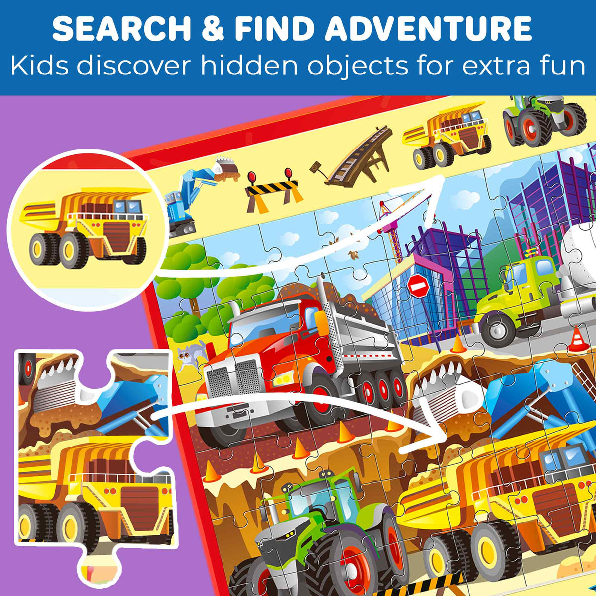 Magnetic Puzzle 2x60 Pcs Puzzles for Kids - Construction & Dino