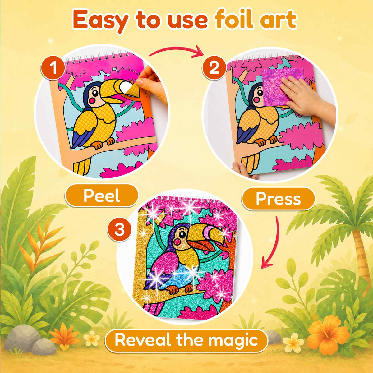 Foil Art Crafts Activity Book with Coloring Pages for Kids Jungle & Ocean