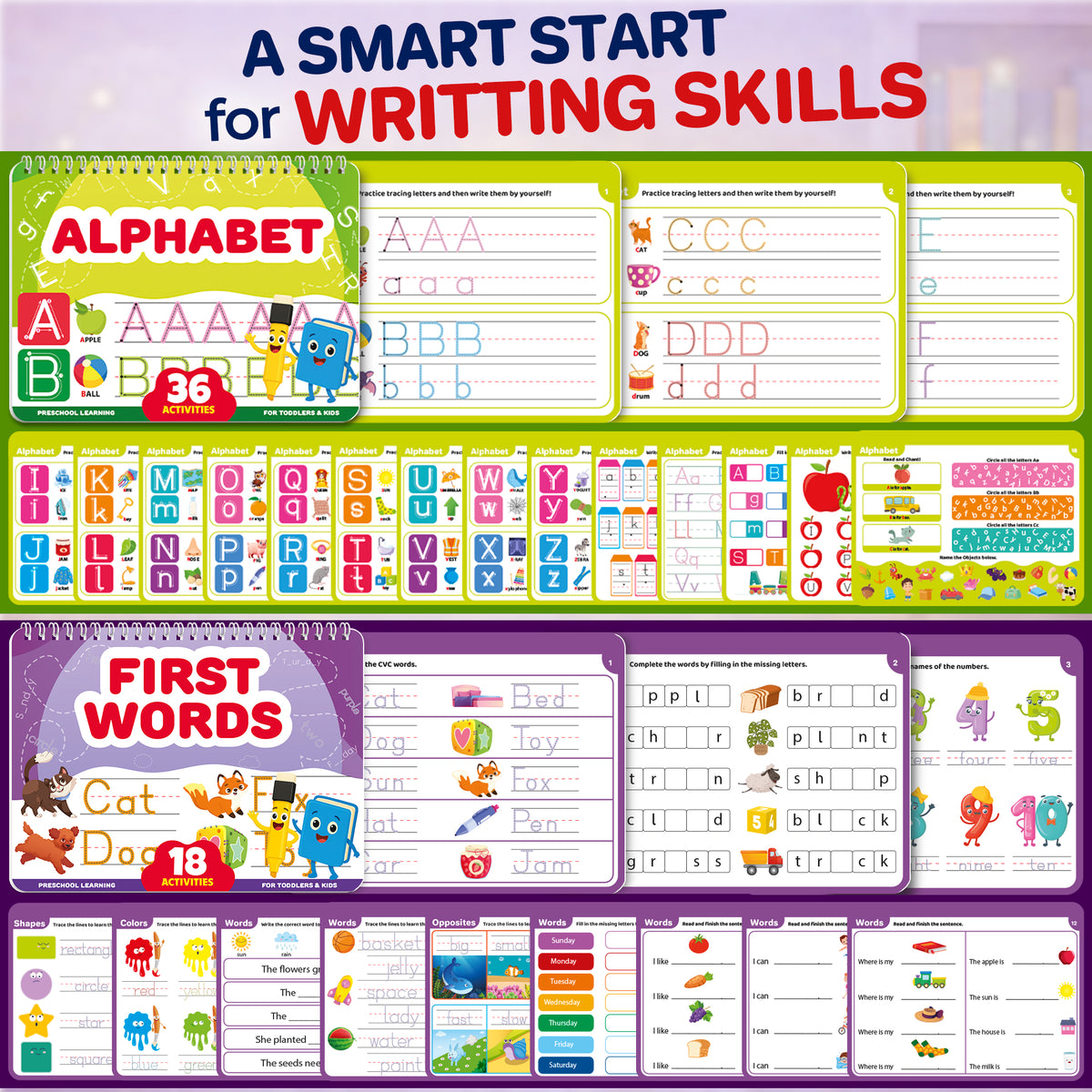5 Set Tracing Books for Kids - Writing Practice Kit with Markers