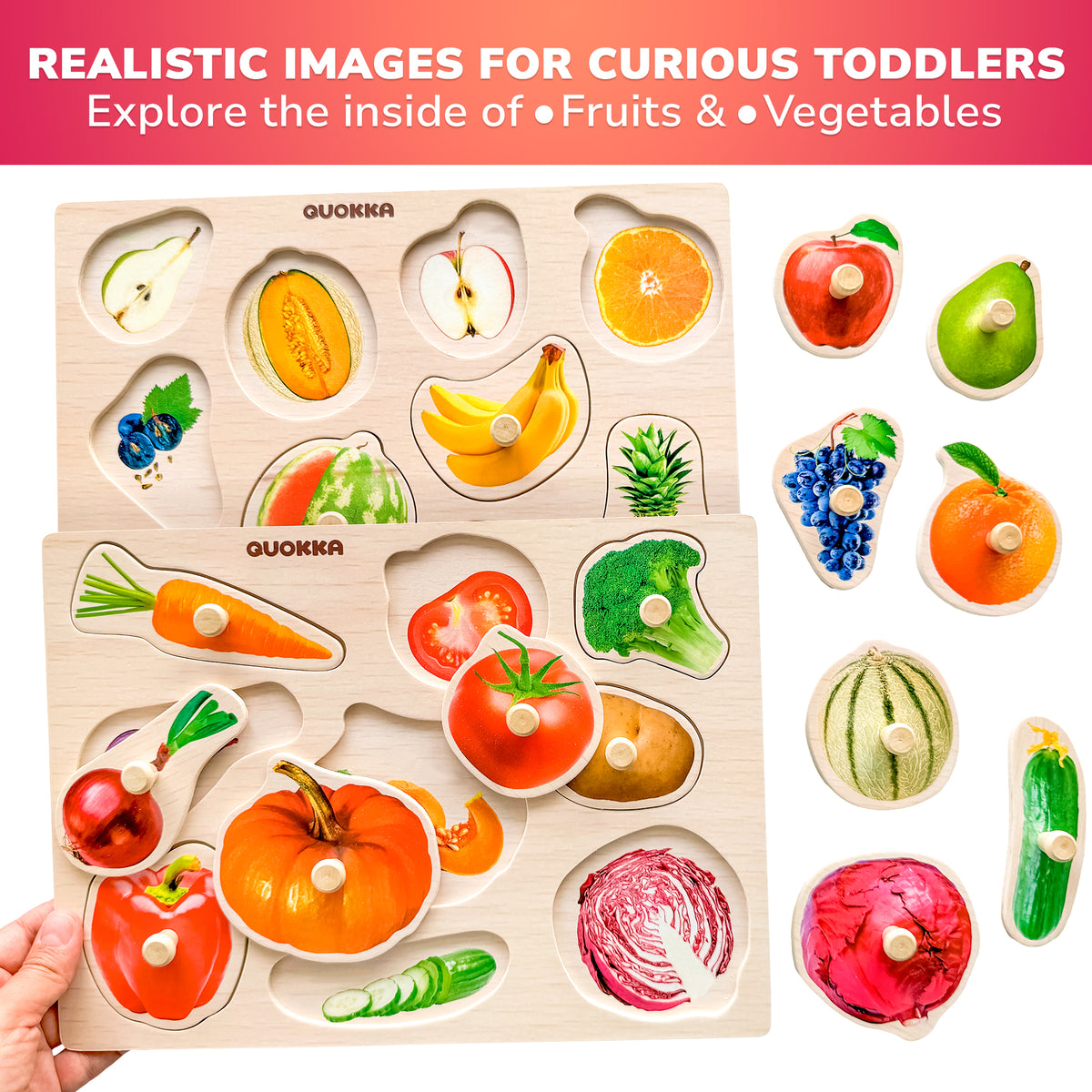 8 Pack Rack Wooden Puzzles for Toddlers| ABC, Numbers & Animals