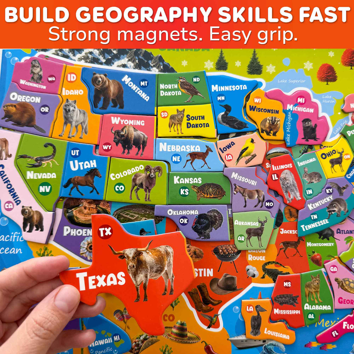 Magnetic Puzzles for Kids - Realistic USA Map