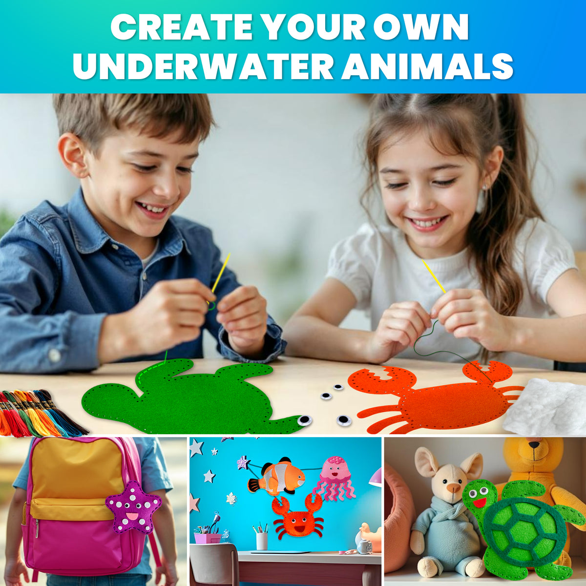 Craft Kits for Kids - 12 Sea Animals Sewing Kit Basic
