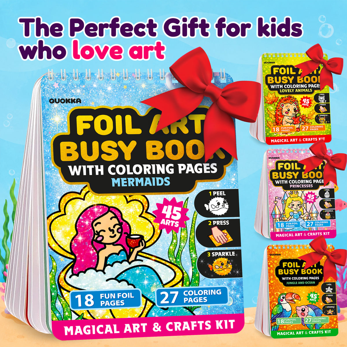 Foil Art Crafts Activity Book with Coloring Pages for Kids Mermaids