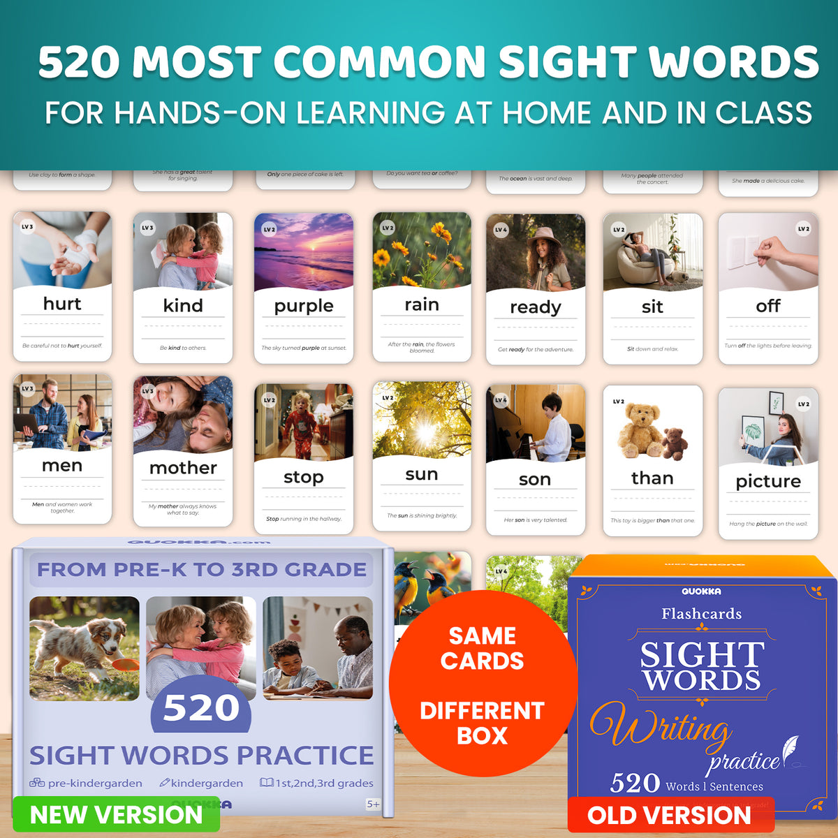 520 Sight Words Realistic Images Flash Cards for Kids | 5 Levels