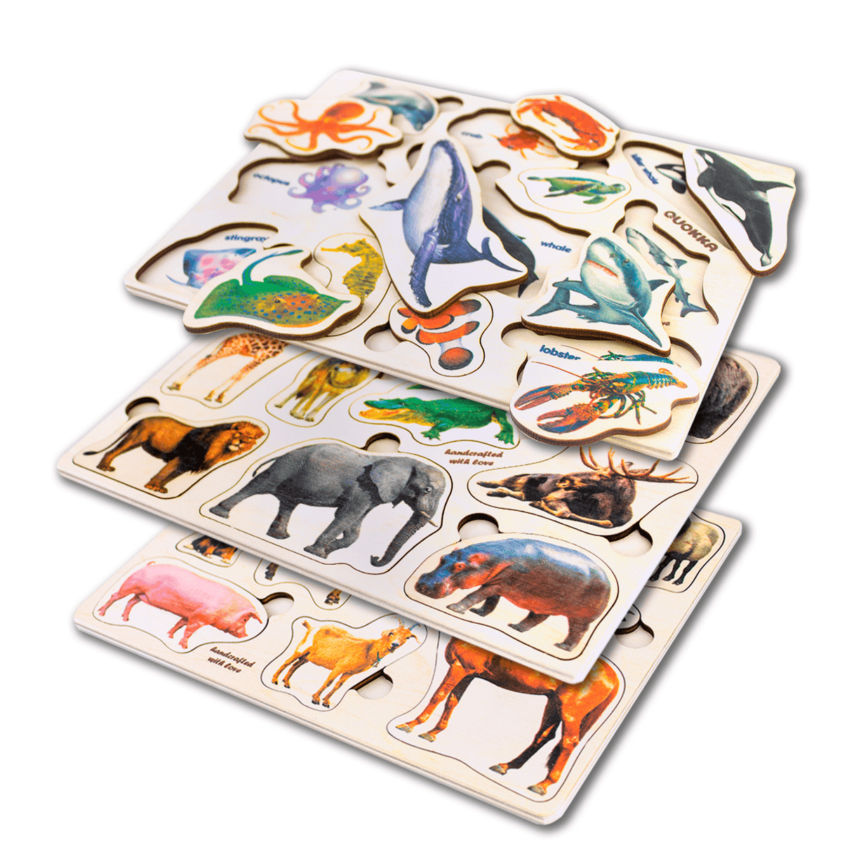 Toddler Puzzles Real Animal Wooden Set | Farm Ocean Wild Animals
